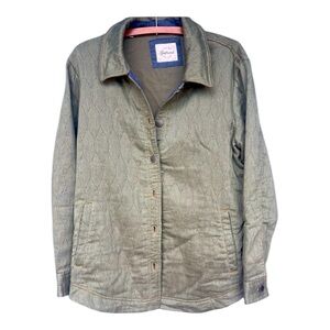 Green Quilted Jacket with Button-down Snaps,  Classic Collar